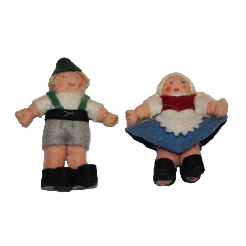 2 VTG handcrafted miniature hand painted felt boy & girl figures Hansel Gretel